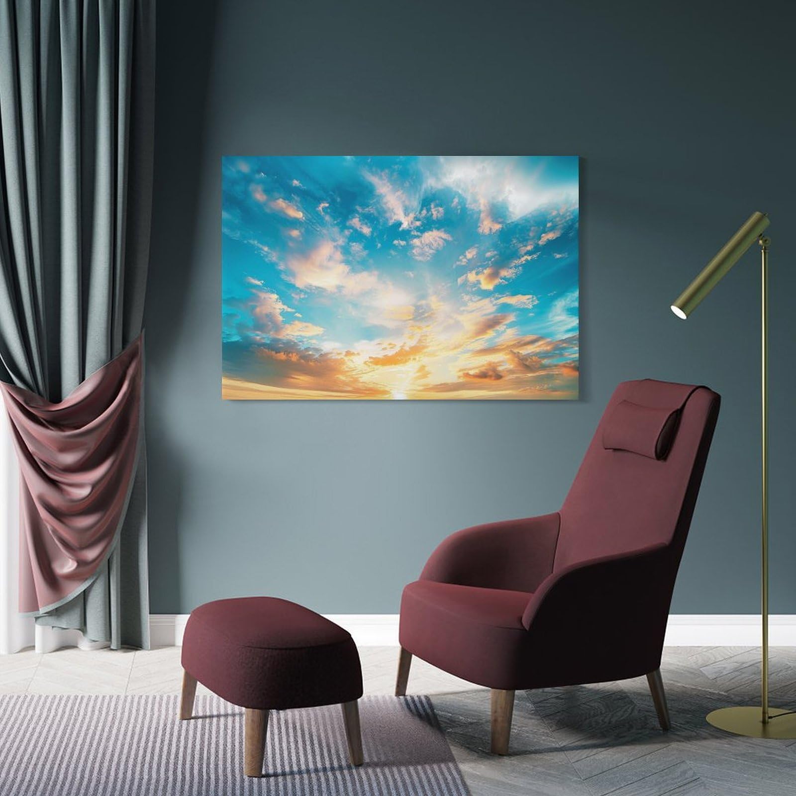 絵画 インテリア　絵　 額付（黒）油絵　F6-030707　雪景色　朝陽　夕陽 絵画 インテリア 絵 額付（黒）油絵 F6-030707 雪景色 朝陽 夕陽